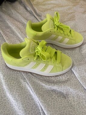 adidas Neon Yellow Suede Low-Top Sneakers with White Stripes